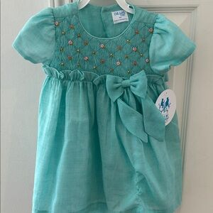 Luli & Me Teal Smocked Dress with Bow